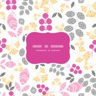 Vector abstract pink yellow and gray leaves frame seamless pattern