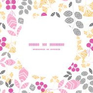 Vector abstract pink yellow and gray leaves circle frame seamless