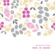 Vector abstract pink yellow and gray leaves horizontal frame seamless
