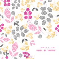 Vector abstract pink yellow and gray leaves frame corner pattern