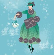Winter Woman shopping Retro style Art deco N3