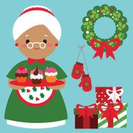 Holiday card Grandmother with pies and festive elements