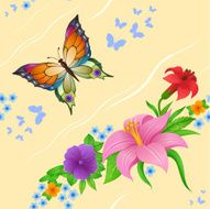 background of colorful butterflies flying and flowers N2