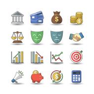 Flat color style Financial investment icons set