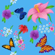 background of colorful butterflies flying and flowers N4