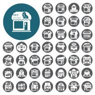 Single shop and store supermarket vector icons set Vector Illu