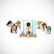 Girl preens before a mirror Vector sketch N2