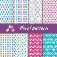 Set seamless pattern with flowers and bugs
