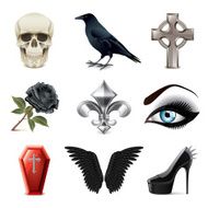 Gothic attributes icons vector set
