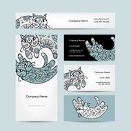 Art cats with floral ornament Business cards design