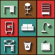 Set of 9 flat icons with office furniture
