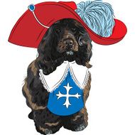 vector funny cartoon Portuguese Water Dog musketeer
