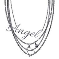 Black metallic tromp e-l&#039; necklace with word Angel and hearts