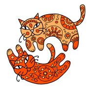 Art cats with floral ornament for your design