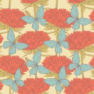 seamless background with flowers aster and butterflies