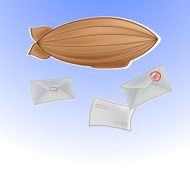 Vector illustration with airship in sky and letters