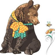 Vector funny hipster bear watching bee