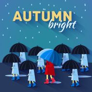 People with umbrella in a autumn raining day background concept N3