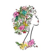 Female profile with floral hairstyle for your design N5