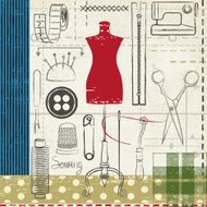 Grunge hand drawn sewing related poster