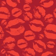 Woman lips pattern on red background Lipstick kiss