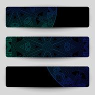 Black banners with blue geometric decoration