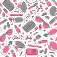 Gray and pink girl stuff - Vector seamless pattern N2