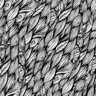 Black and white doodle ink hair waves seamless pattern