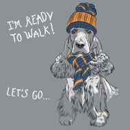 Vector Funny Cartoon Hipster Dog English Cocker Spaniel Sitting N2
