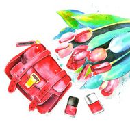 The watercolor fashion handbag and flowers
