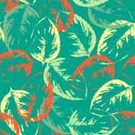 Seamless texture of leaves on aquamarine background
