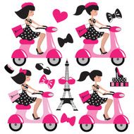 Girl on scooter in Paris vector illustration N2