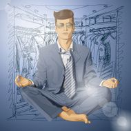 Vector Hipster Businessman in Lotus Pose Meditating N3