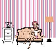 Girl talking telephone in vintage room