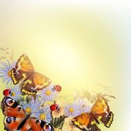 Floral vector background with butterflies and flowers