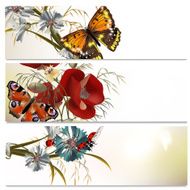 Beautiful backgrounds set with flowers and butterflies