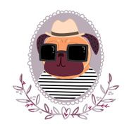 Pug-hipster in a hat and sunglasses