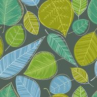 Beautiful spring leaves on dark background seamless pattern