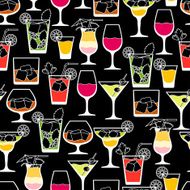 Alcohol drinks and cocktails seamless pattern in flat style