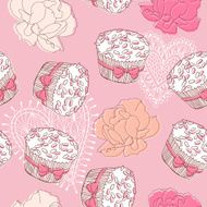 Cupcakes and roses seamless pattern