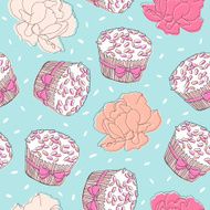 Cupcakes and roses seamless pattern N2