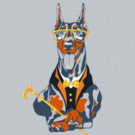 vector funny cartoon hipster dog Doberman Pinscher breed