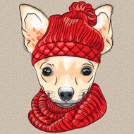vector cartoon hipster dog Chihuahua breed smiling
