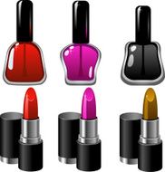 Set of nail polishes and lipsticks