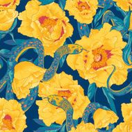 Tropical seamless flower background with snakes N2