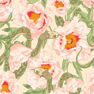 Tropical seamless flower background with snakes N3