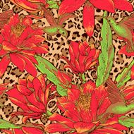 Seamless floral pattern on leopard background