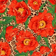 Seamless flower pattern on leopard background
