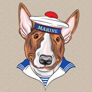 vector funny cartoon hipster dog Bullterrier sailor
