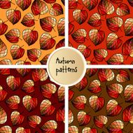 Set of seamless patterns with stylized leaves